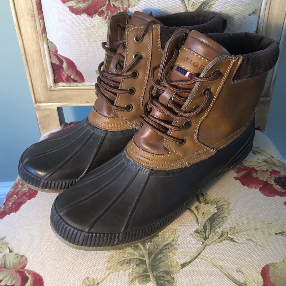 Mens Leather Tommy Hilfiger Brown Duck Boot